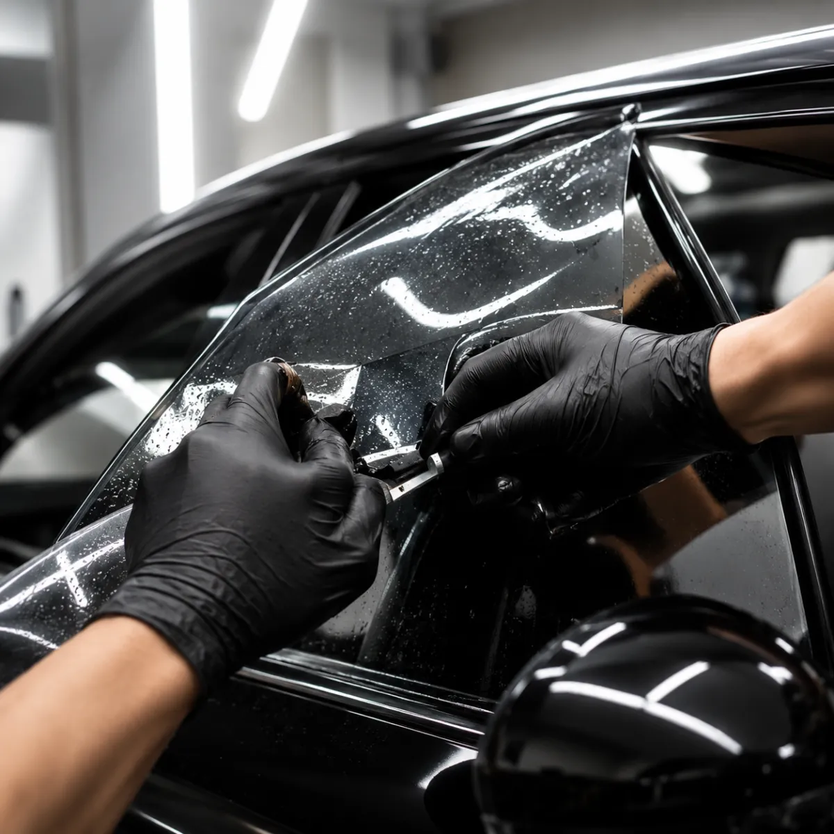 Applying window tint film to car glass