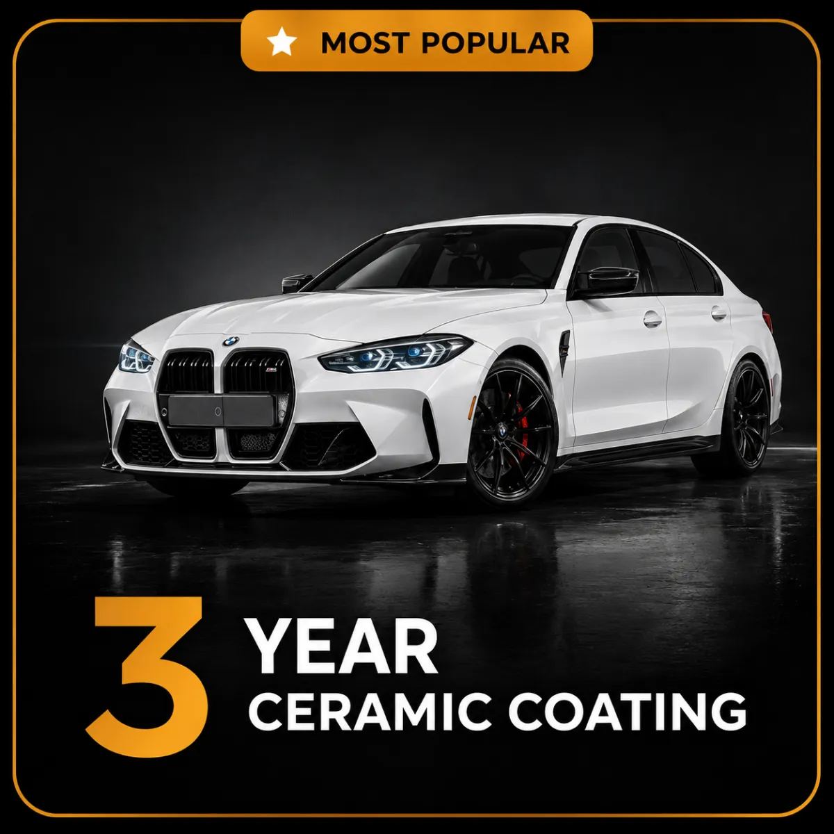 White car with three-year ceramic coating protection