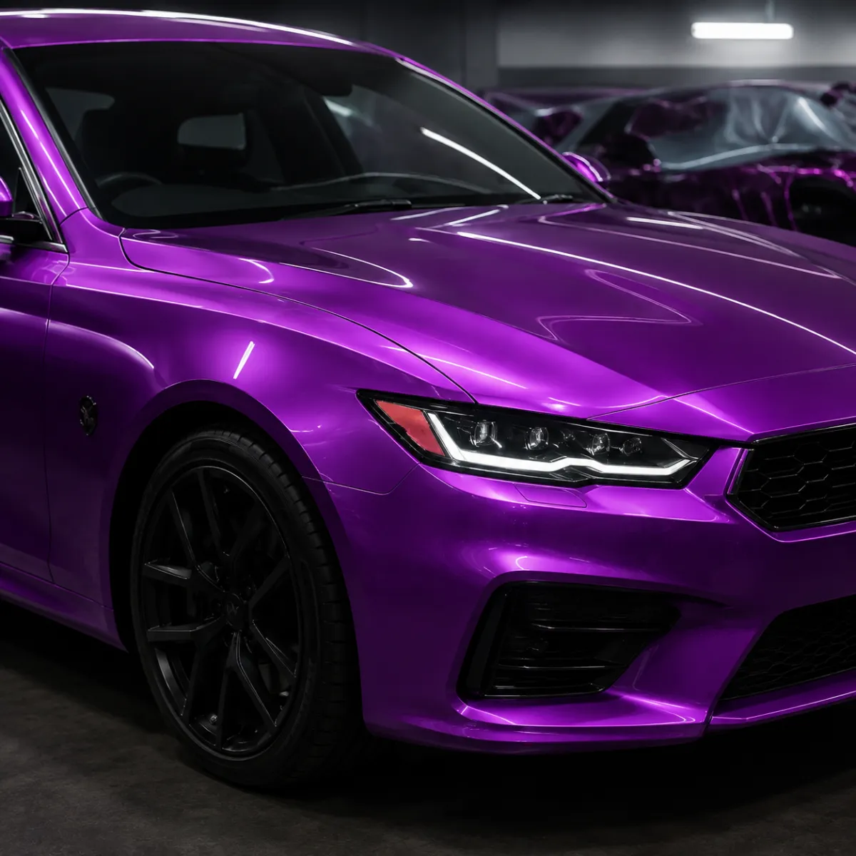 Custom purple vinyl wrap on vehicle