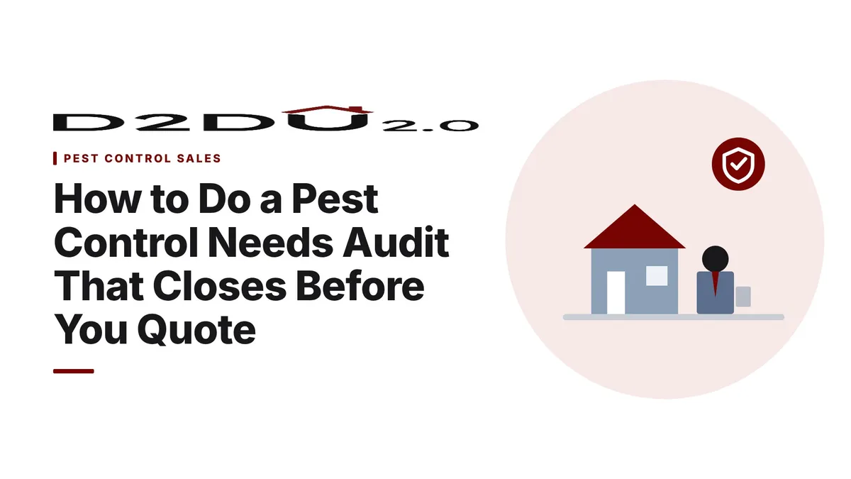 Door-to-door pest control sales rep conducting a needs audit with a homeowner