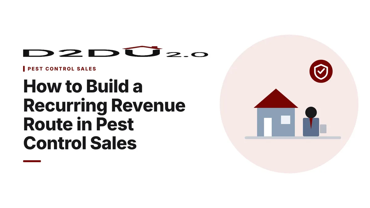 Pest control sales rep at the door with service agreement clipboard in a suburban neighborhood