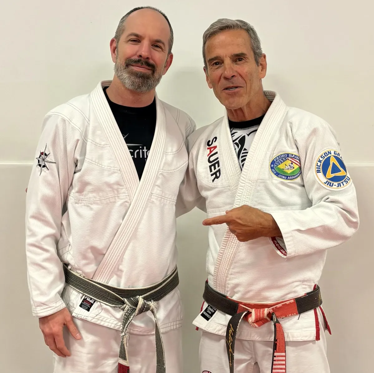 a group of people standing in a room