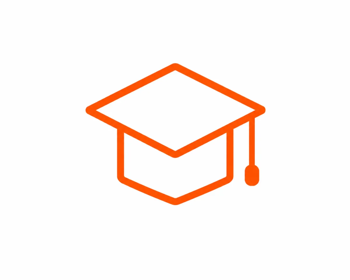 Orange icon of a graduation cap.