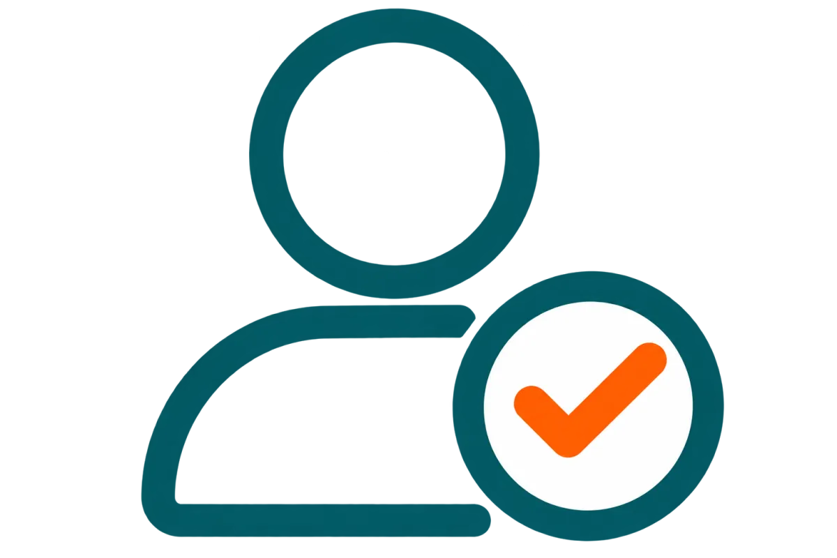 Line-art icon of a person with a checkmark