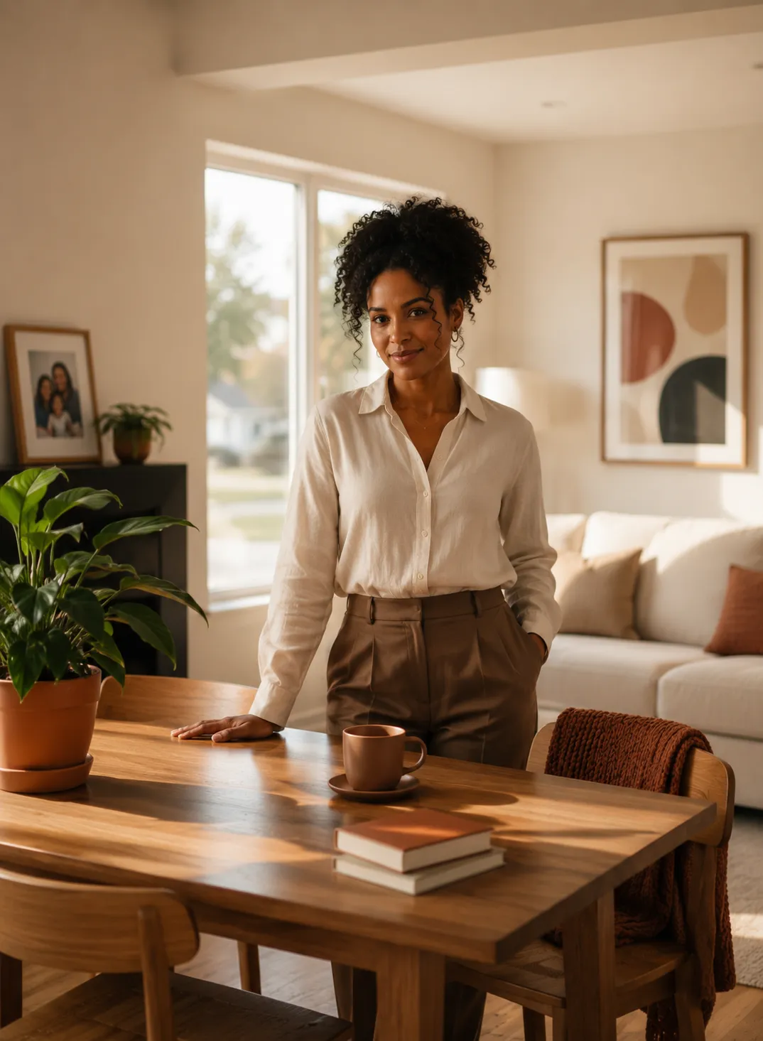 Confident modern mother managing financial planning