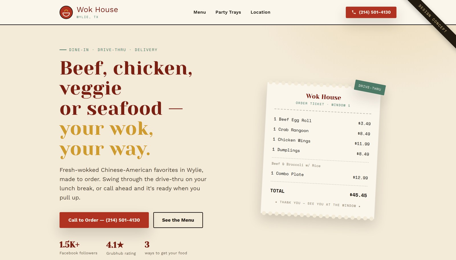 Wok House restaurant website concept design by Top Elysian Digital