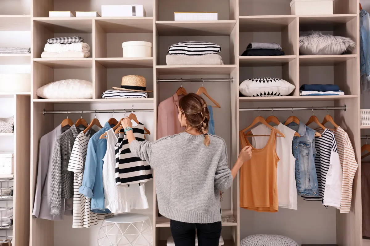 woman hanging clothes