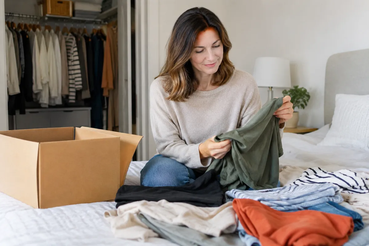 Woman Sorting Clothes in Cozy Bedroom