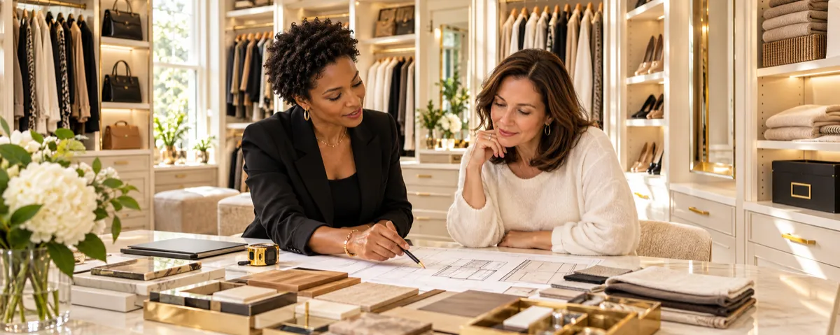 custom closet disigner in a design studio with a client