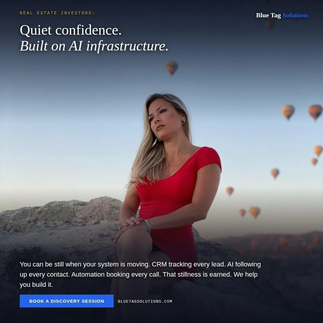 Woman sitting confidently outdoors with hot air balloons in the background