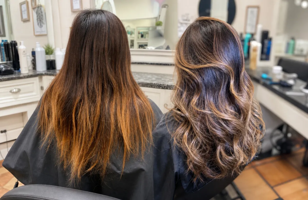 Dimensional women’s hair color and balayage result in Upland, California