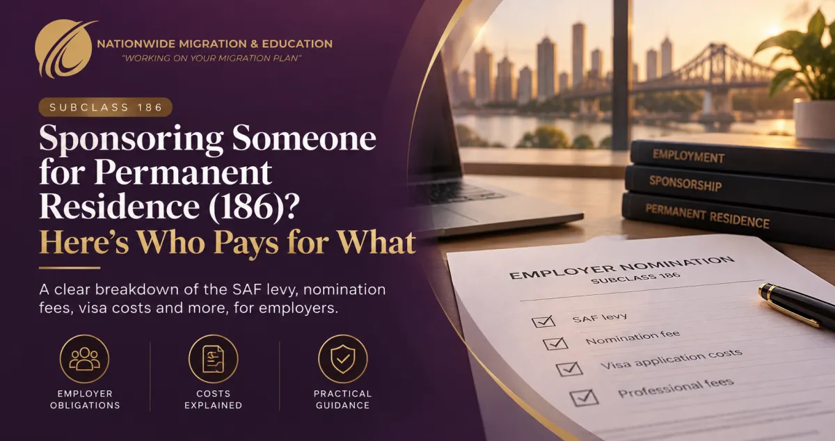 Who pays the SAF levy on a subclass 186 visa nomination in Australia