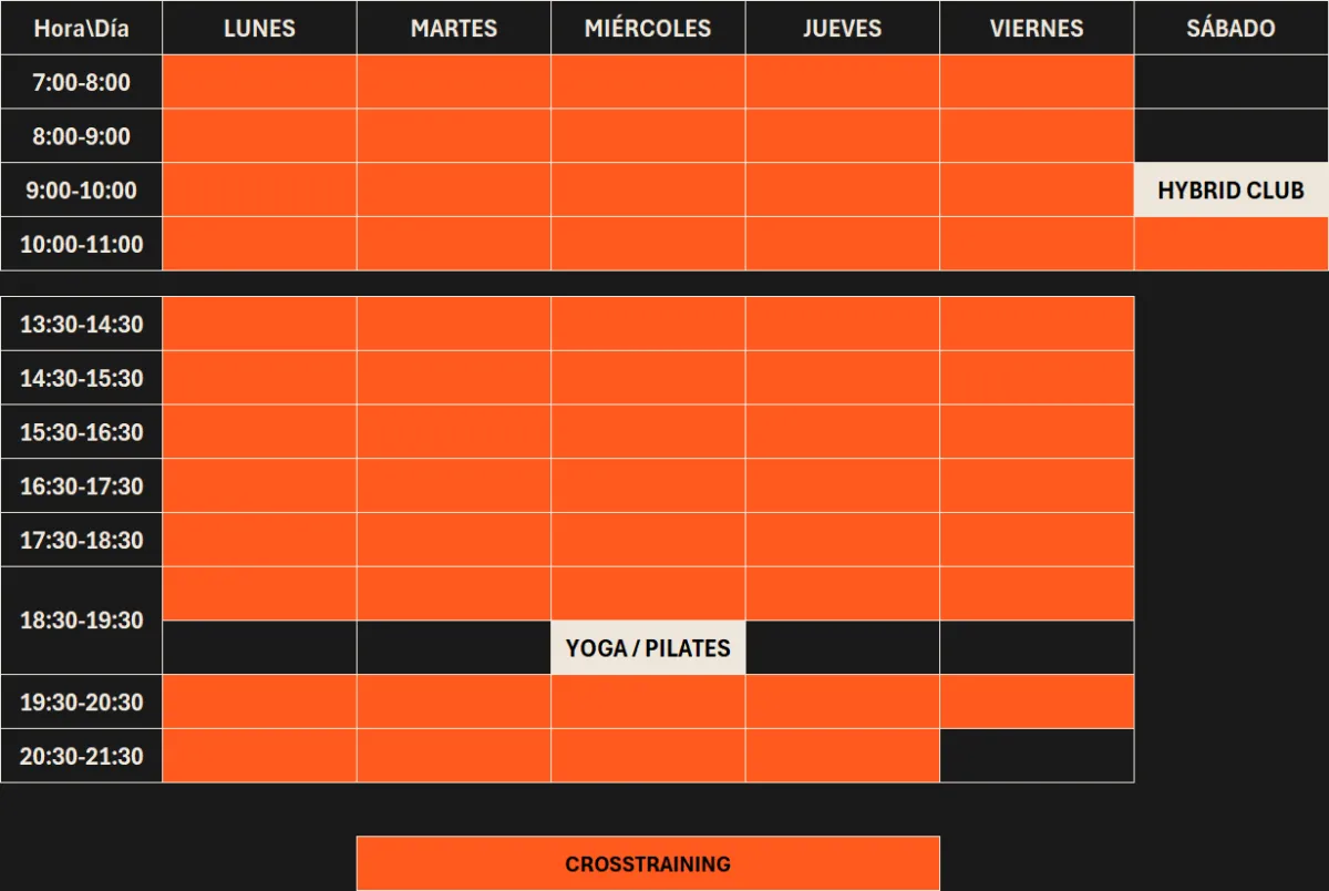 tabla con horario de clases del centro