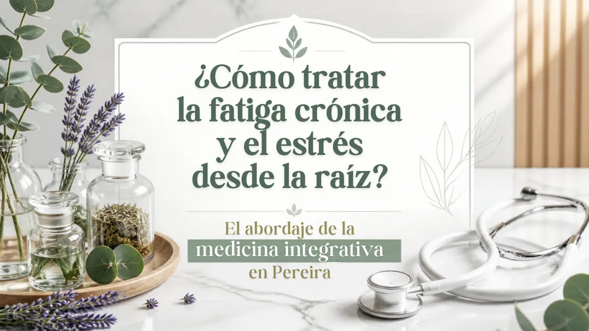 Dra. Laura Largo Puentes en su consultorio de medicina integrativa en Pereira explicando el tratamiento para la fatiga crónica y el estrés.