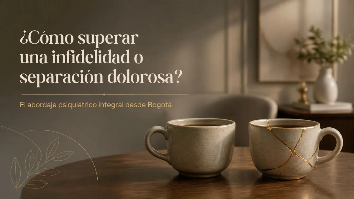 Taza de cerámica restaurada con técnica kintsugi sobre una mesa de madera iluminada con luz natural, simbolizando la superación y reconstrucción emocional tras una separación o infidelidad en Bogotá.