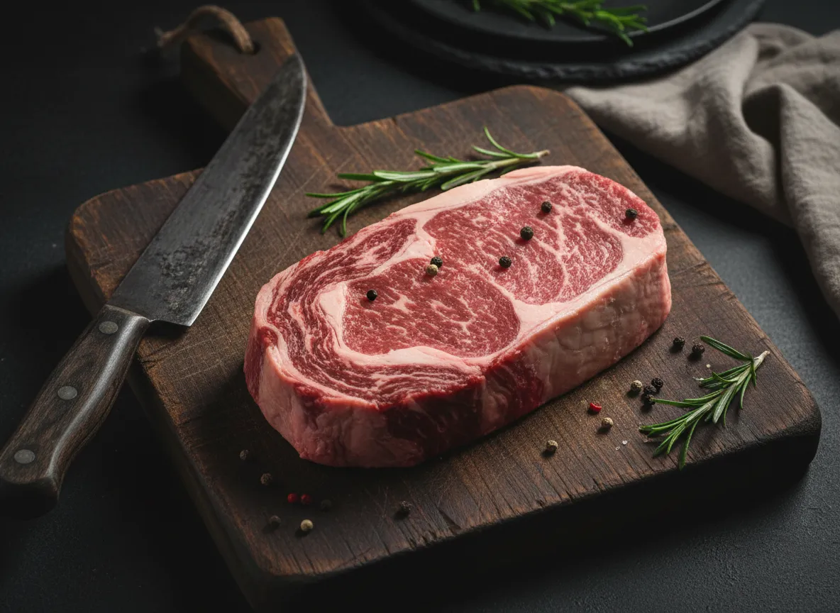 Premium cow beef steaks on butcher paper
