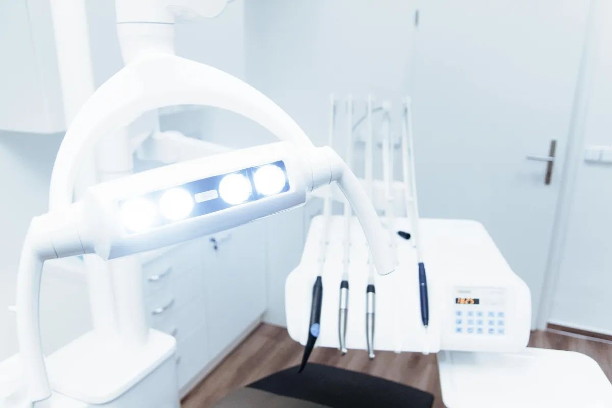 Dental office room with tools and over head light