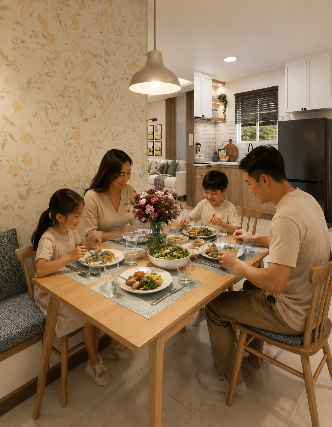 A warm family moment inside the welcoming environment of La Sonrisa