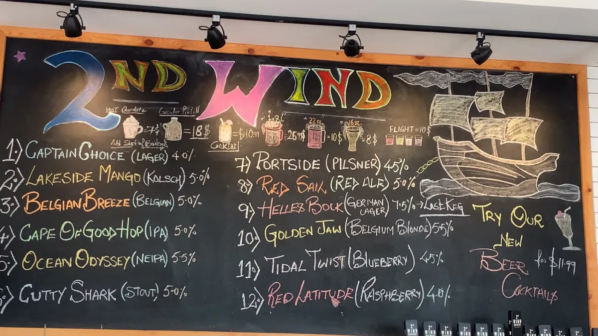 The tap list board at 2nd Wind Brewery in Sylvan Lake