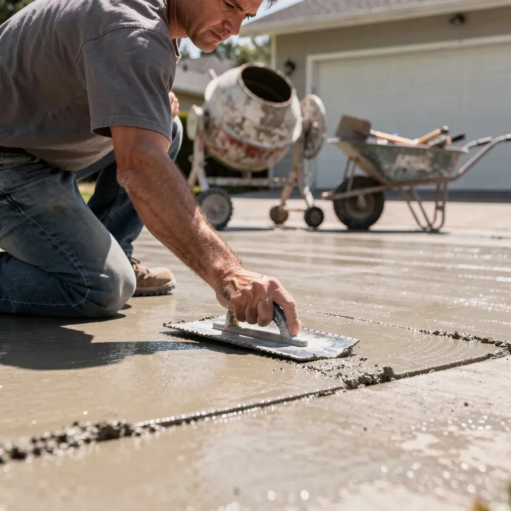 Concrete patio attached to the back of a home with patio furniture in Ashland, Oregon