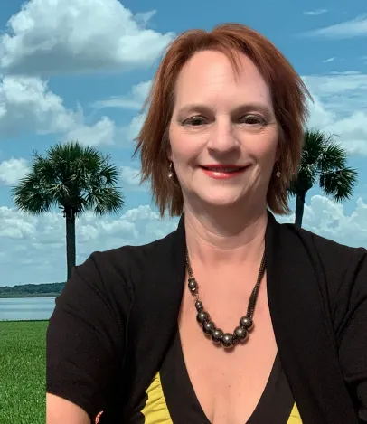 Portrait of female founder, photorealistic, circular, on dark background