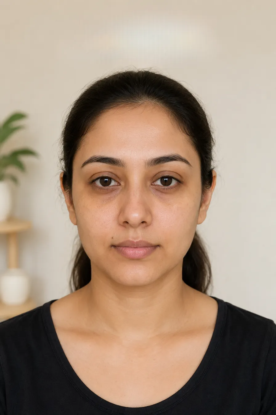 Grayscale portrait of a tired woman with dull skin before face yoga