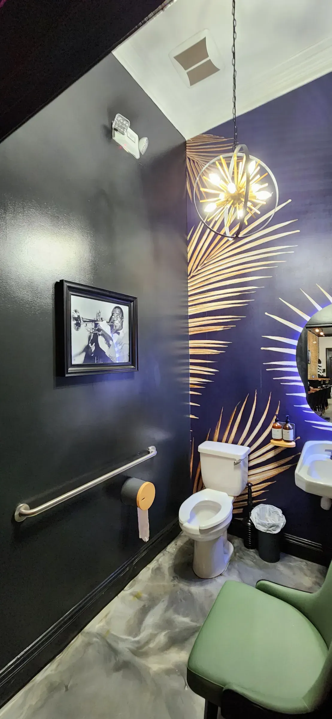 Restroom, gold palm. Second restroom, different treatment, same standard