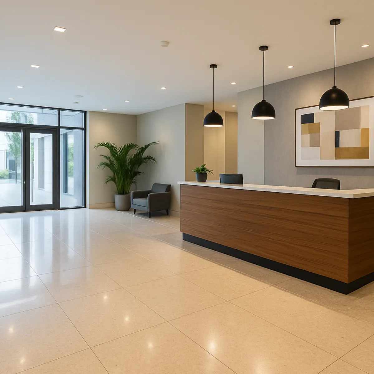 Professional office maintained by Edwards Cleaning — tidy desks and hygienic work environment for employees and clients