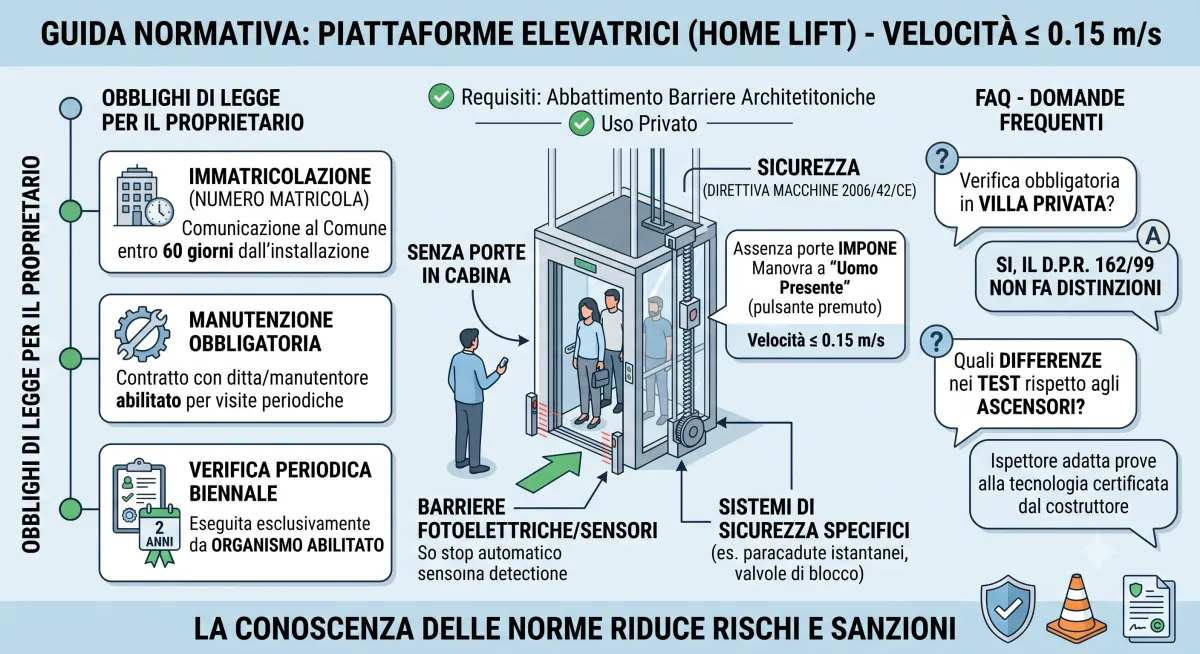 Infografica sulle verifiche periodiche e obblighi di legge per piattaforme elevatrici e home lift