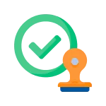 Icon showing a checkmark and stamp to represent getting the best car loan rates.