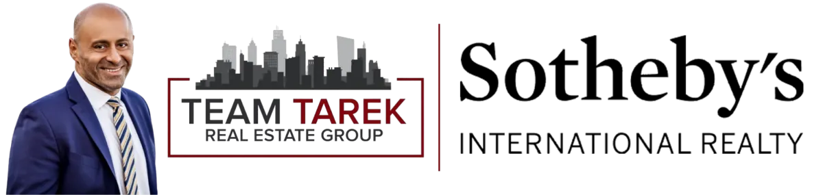 Tarek Hassieb smiling in a blue suit, promoting "Team Tarek Sells Homes" alongside the Liberty Realty logo, emphasizing local real estate expertise in Hoboken, NJ.