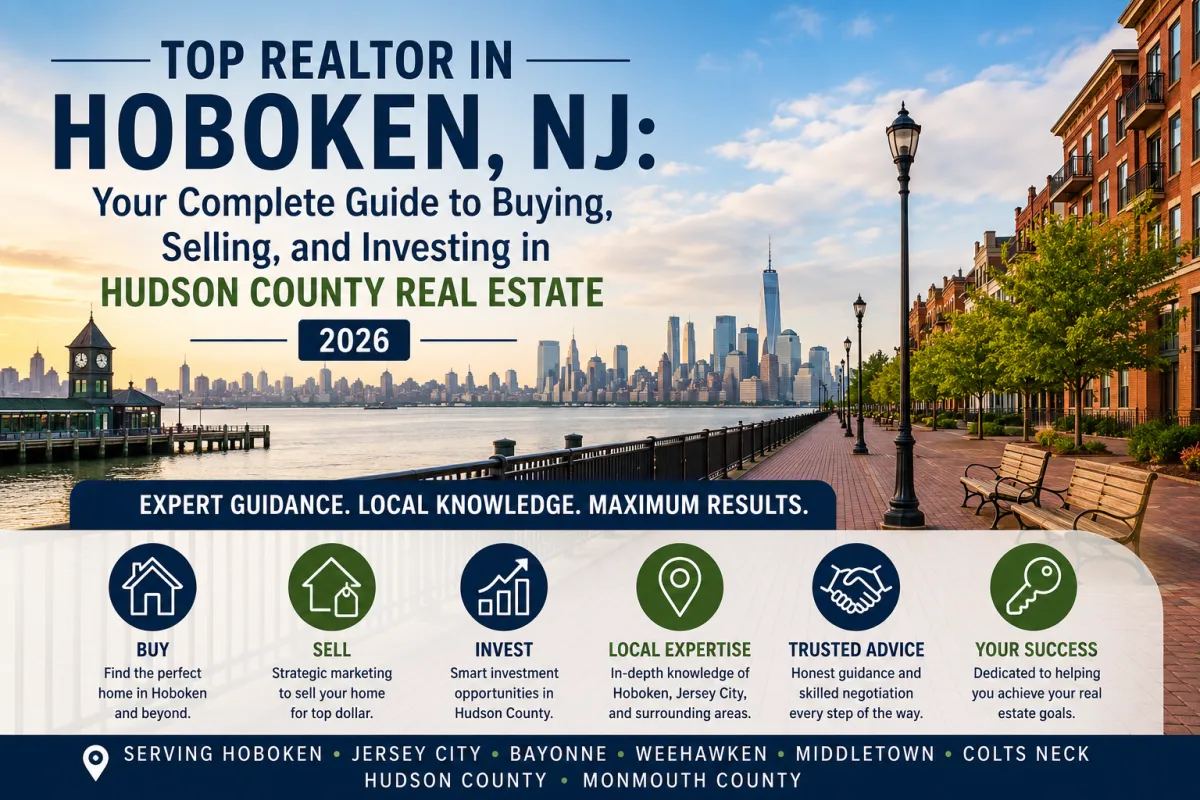 Top Realtor in Hoboken, NJ helping buyers, sellers, and investors across Hoboken, Jersey City, Bayonne, Weehawken, Middletown, Colts Neck, Hudson County, and Monmouth County.