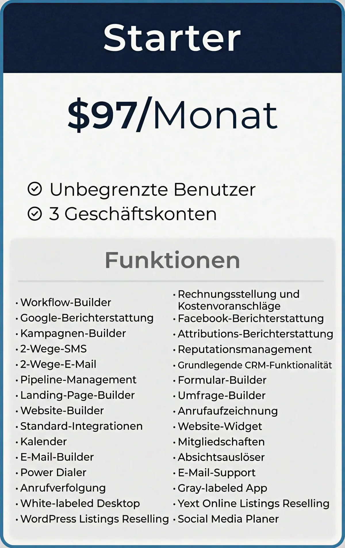 GoHighLevel Starter Plan ($97 pro Monat)