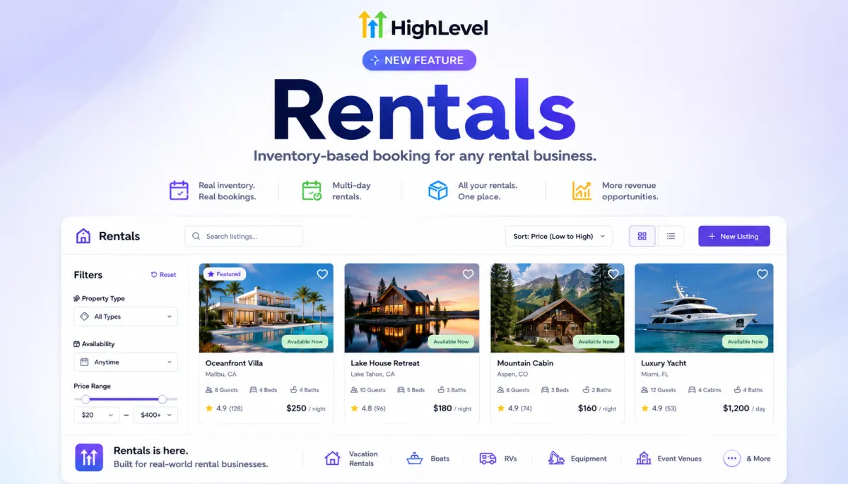Introducing Rentals: A New Way to Manage Inventory-Based Bookings in HighLevel