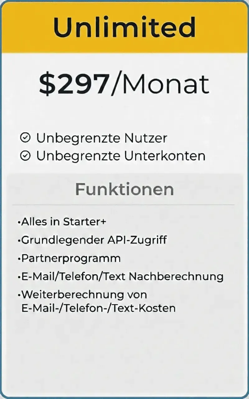GoHighLevel Unlimited Plan ($297 pro Monat)