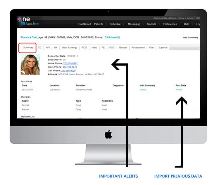 OneTouch EMR dashboard screenshot