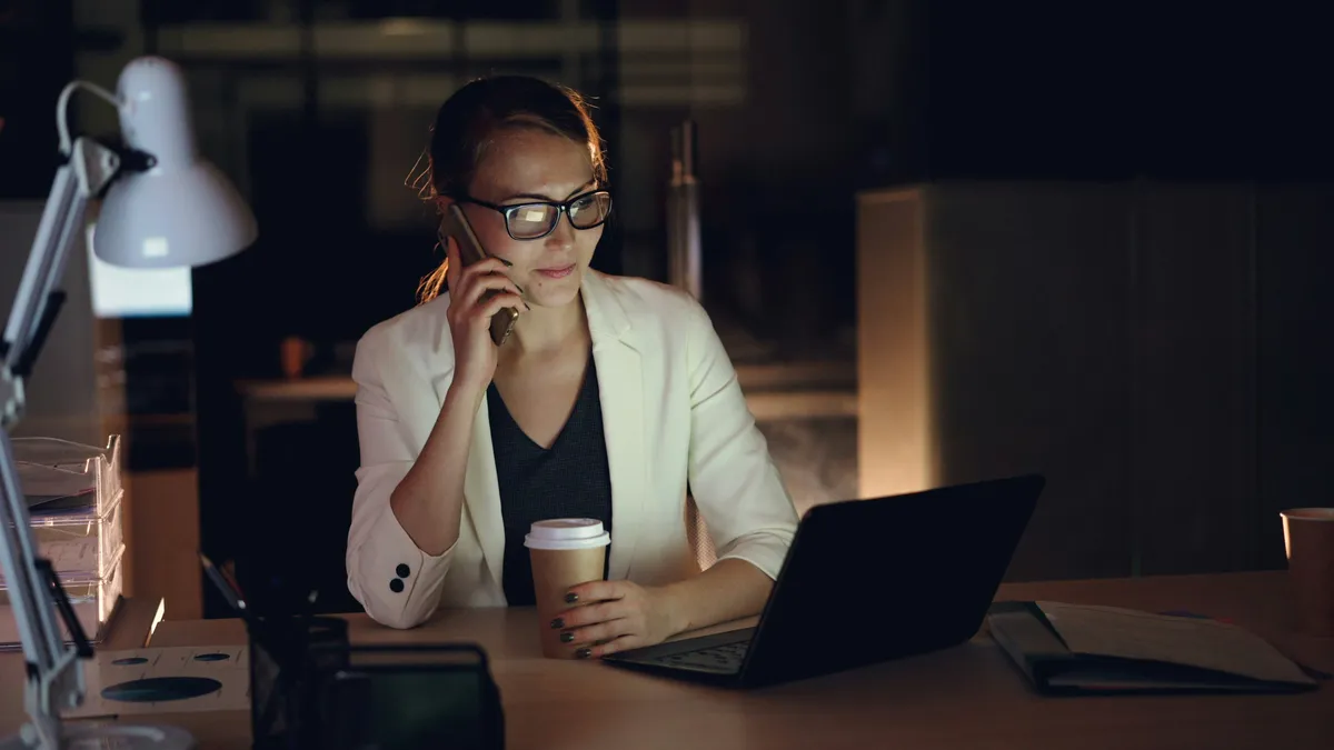 Provider working late dictating notes