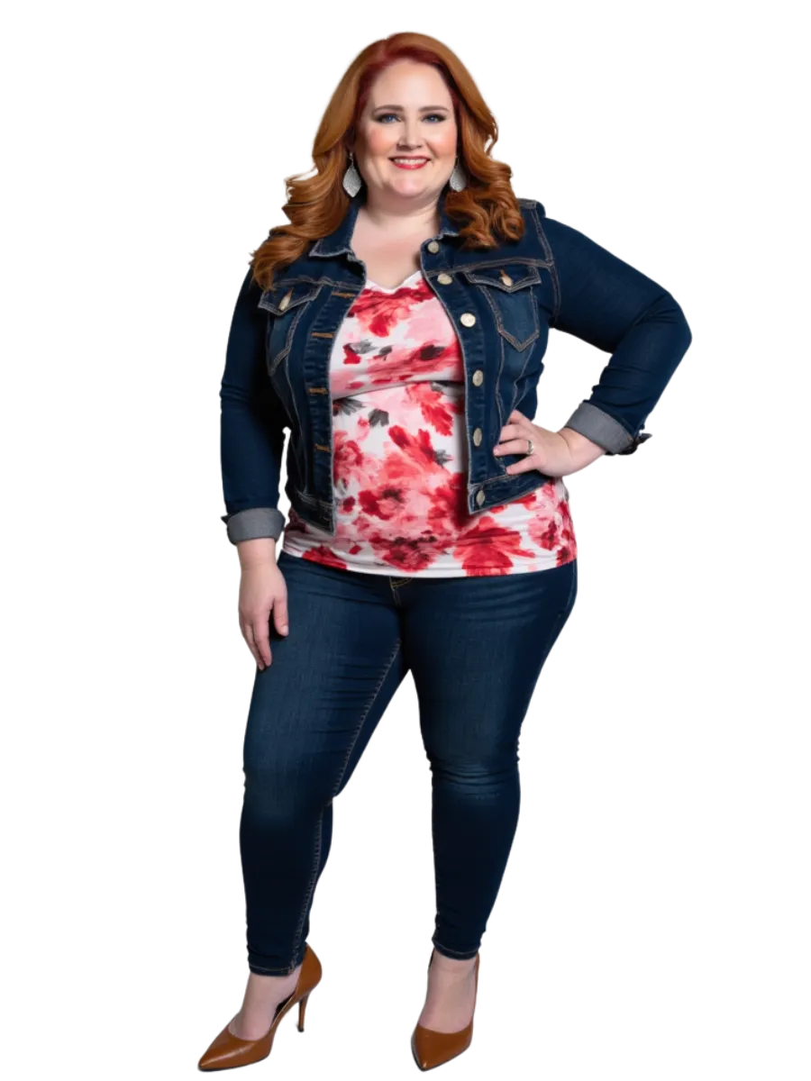 Caitlin Harris, CEO and founder of Lighthouse Business Consulting Solutions, standing confidently in a floral top, denim jacket, and jeans. Her warm smile and poised stance reflect her approachable and empowering presence as a business consultant and leader.