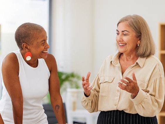 two women talking