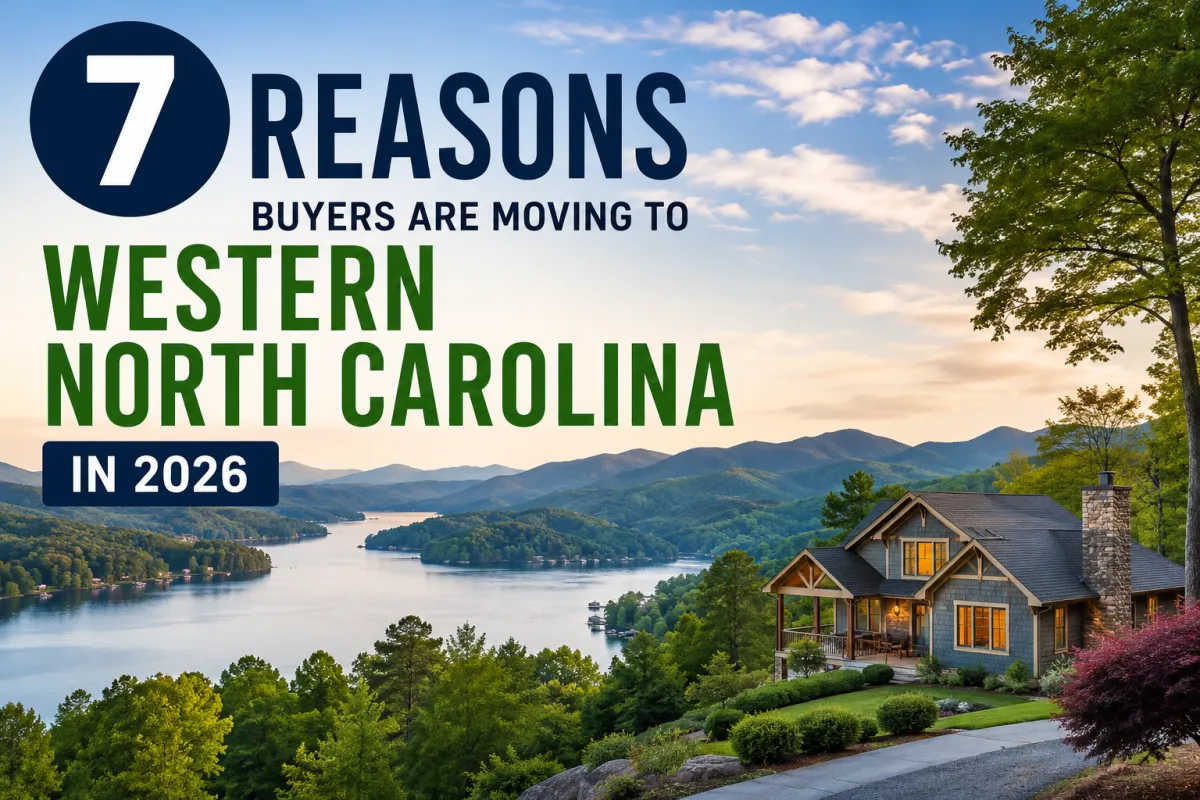 Scenic lakefront home overlooking Lake James and the Blue Ridge Mountains highlighting reasons buyers are moving to Western North Carolina in 2026.