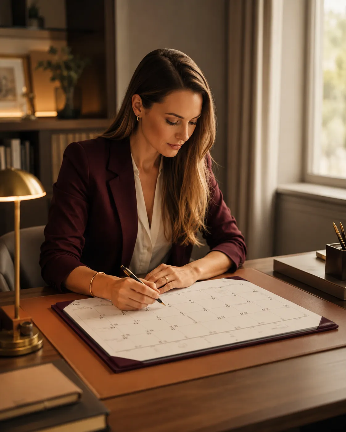 Sophisticated woman reviewing architectural plans