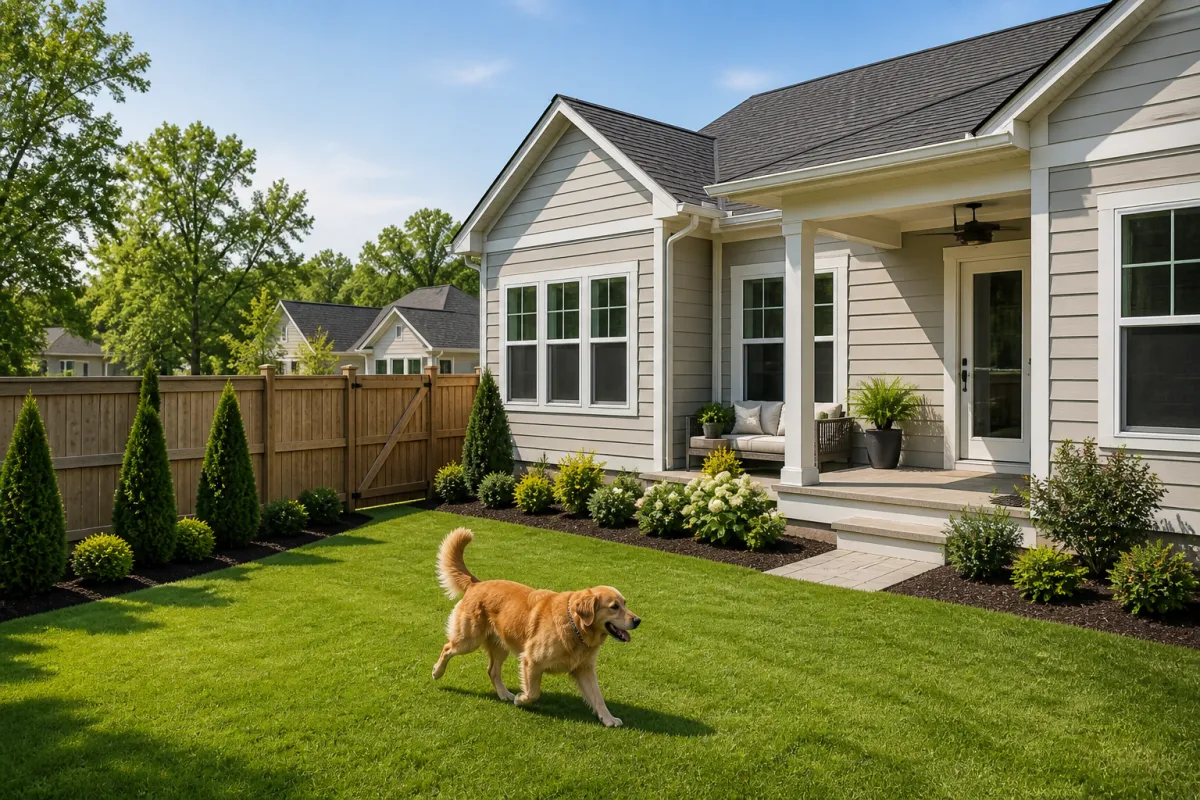 Suburban home in Greenville SC with fenced backyard and clean landscaping for pets