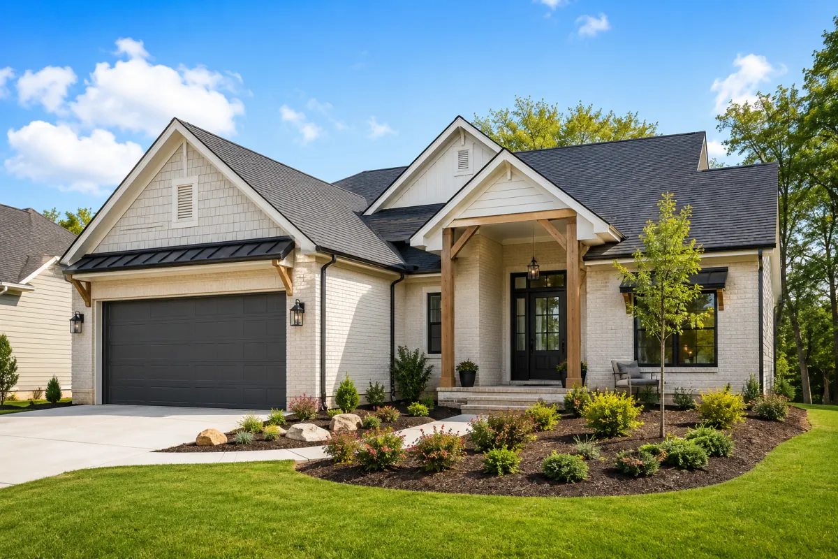 Modern suburban home exterior in Greenville SC with bright daylight and clean landscaping