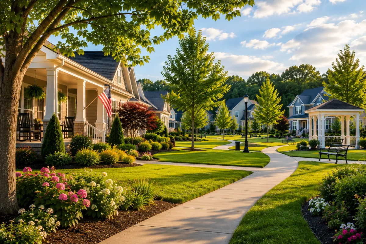 A quiet tree-lined street in a newer Fountain Inn neighborhood features a mix of attractive homes, sidewalks, and mature landscaping on a soft overcast afternoon. The peaceful setting reflects the confidence buyers often feel when they stop searching for the perfect community and start focusing on the one that fits their lifestyle.
