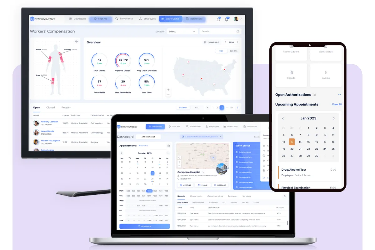 Synchromedics software for occupational health management on multiple devices