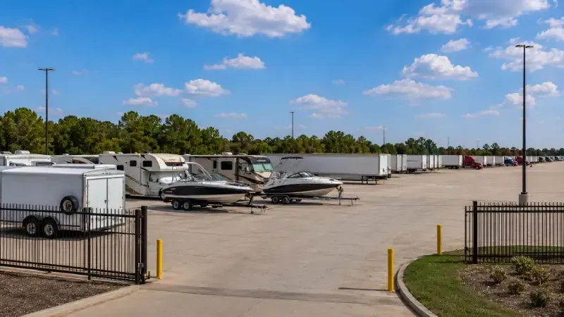 Outdoor storage parking facility in Bossier City for trailers RVs and boats when space is available