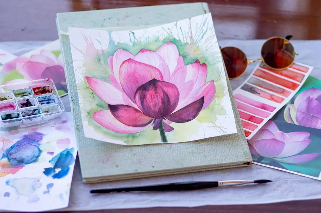 Watercolor painting depicting a landscape.