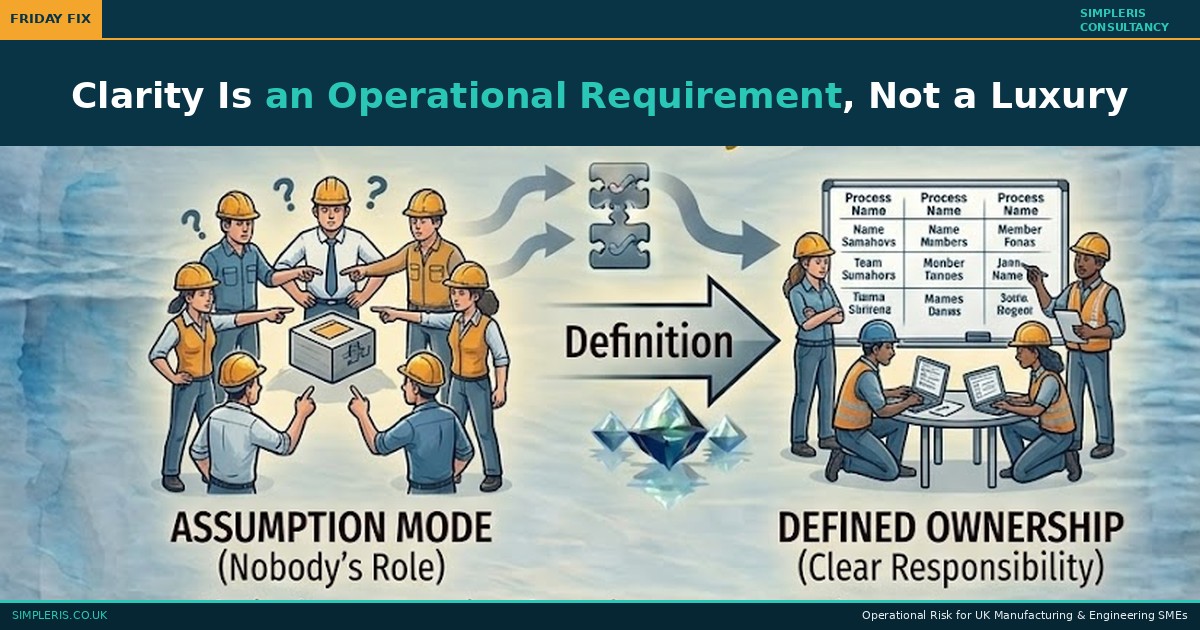 Clarity Is an Operational Requirement illustrated as a team operating on assumption becoming a team with defined ownership and clear responsibilities.