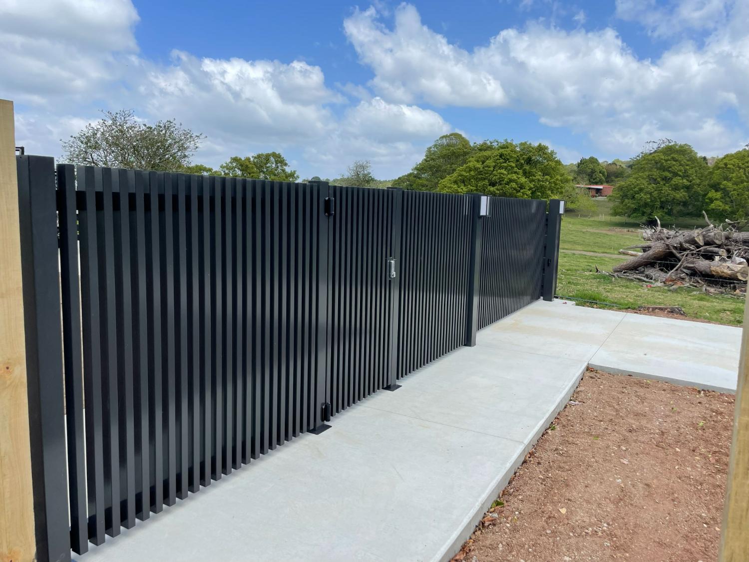 Contemporary-Batten-Style-Sliding-Gate-with-Digital-Keypad