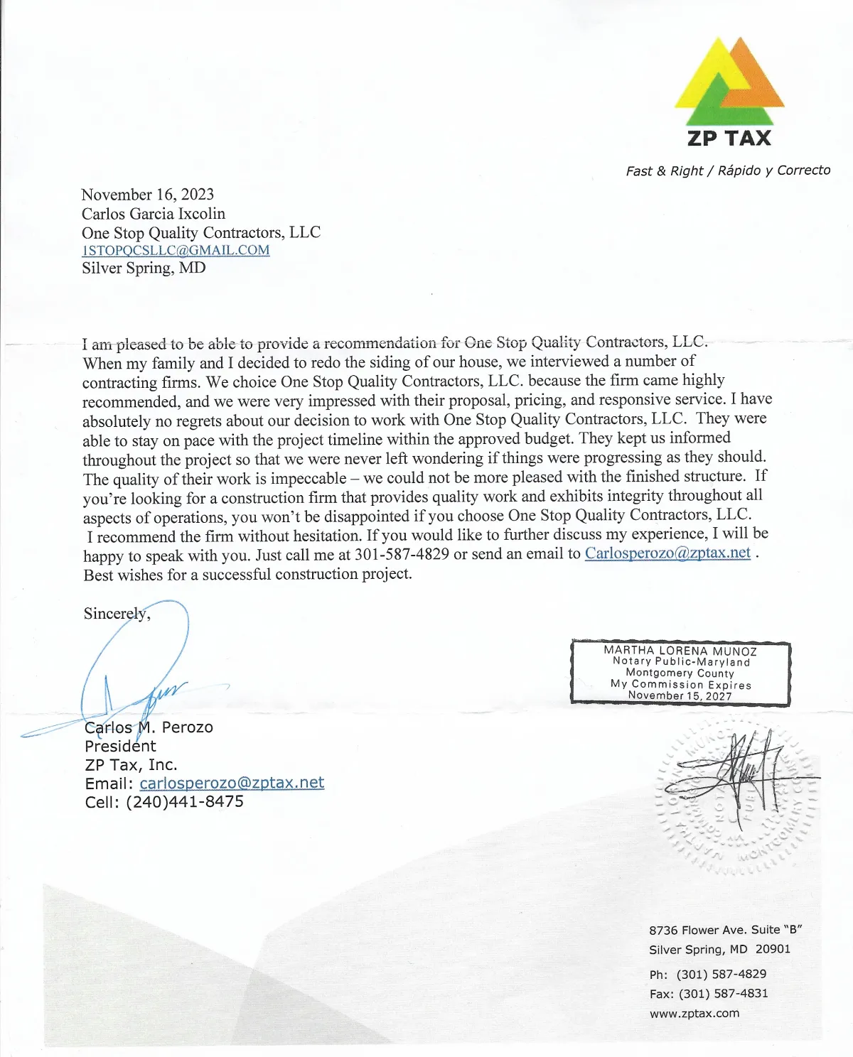 Letter of recommendation